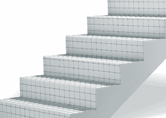 Esquema del Panel Escalera: bloque de EPS moldeado en escalones y recubierto por malla de acero